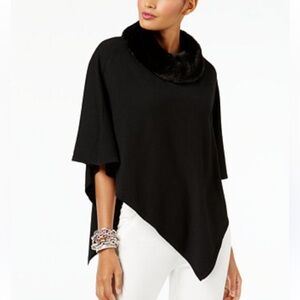 Alfani Fur Trimmed Poncho Black